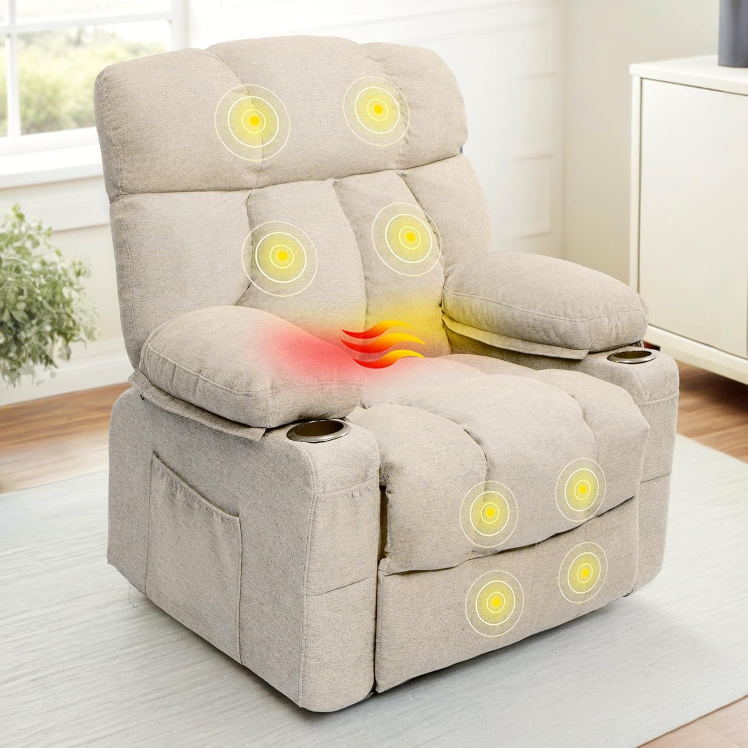 Beige Rocker Recliner Chair With Massage 360 Degree Swivel