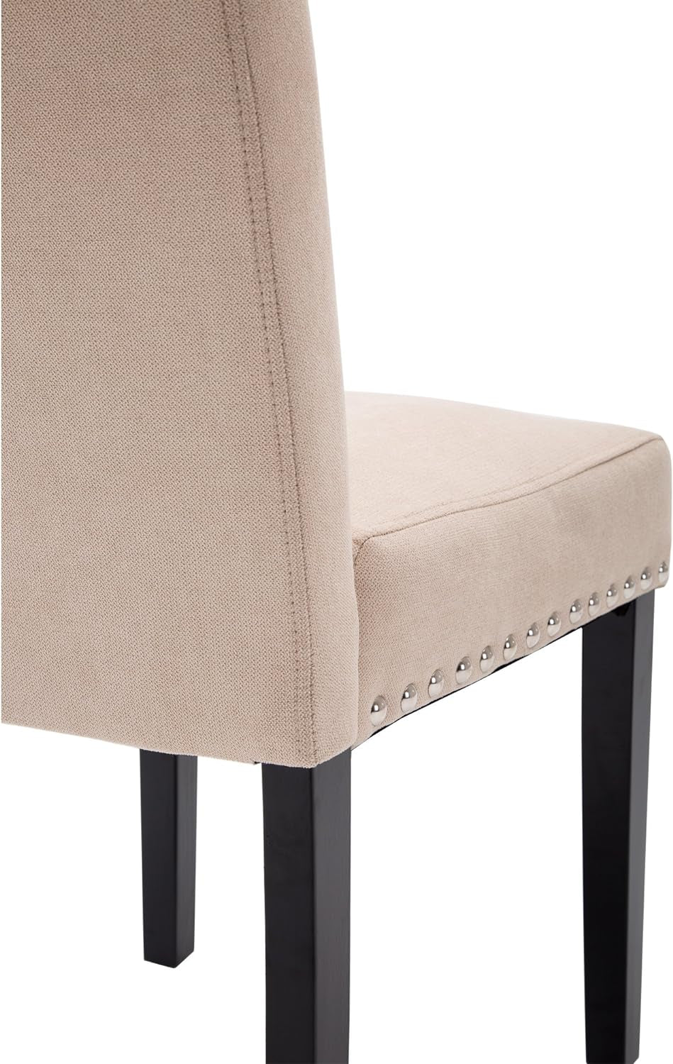 Beige Upholstered Dining Chairs Set of Two Copper Nailhead
