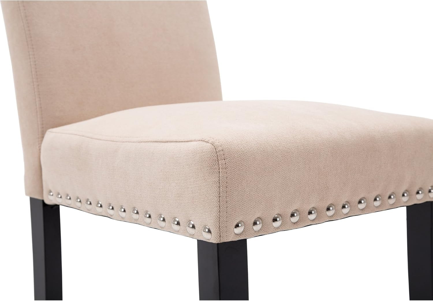Beige Upholstered Dining Chairs Set of Two Copper Nailhead