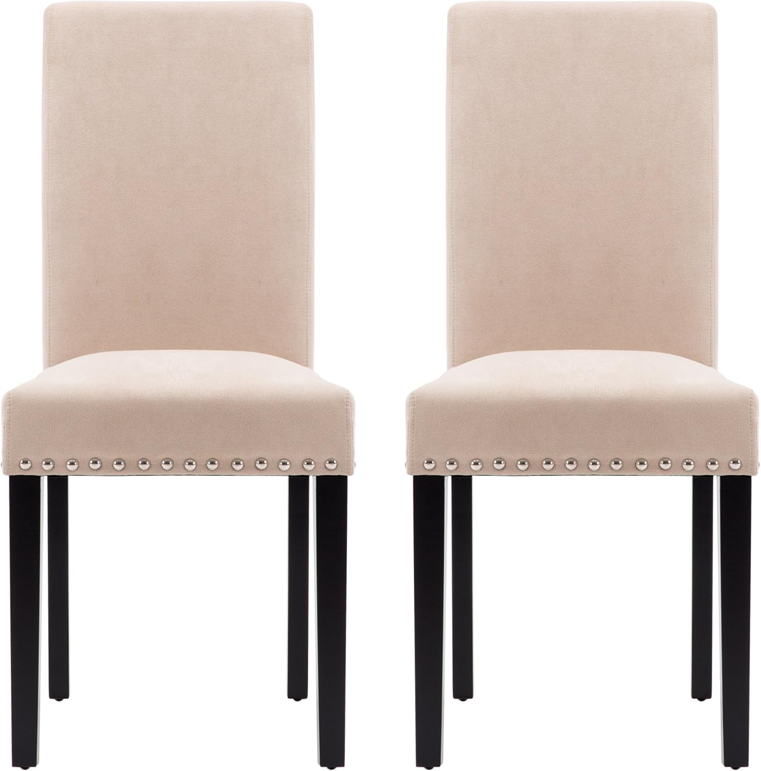 Beige Upholstered Dining Chairs With Nailhead Trim Set Of 4
