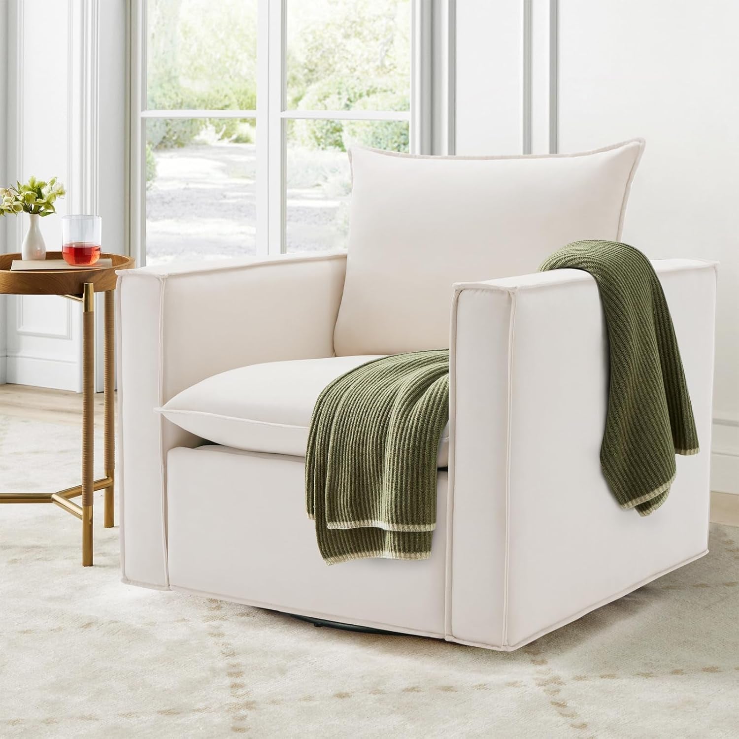 Beige Upholstered Swivel Accent Chairs Set Of 2 360 Degree