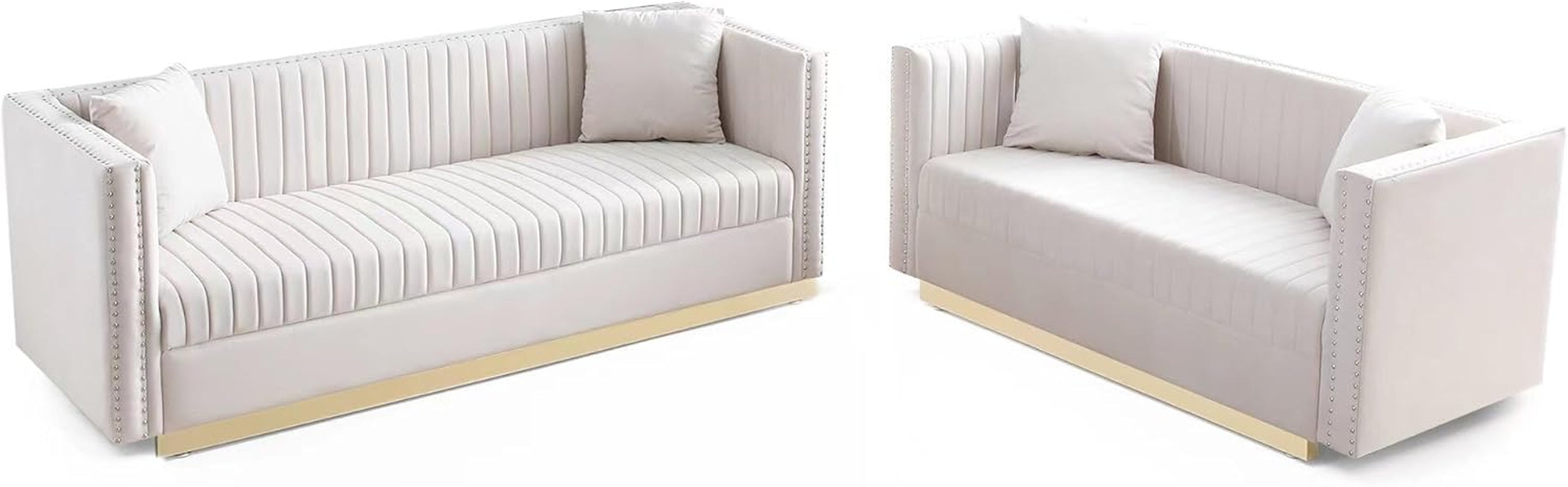 Beige Velvet Sofa Set For Living Room Premium Upholstery