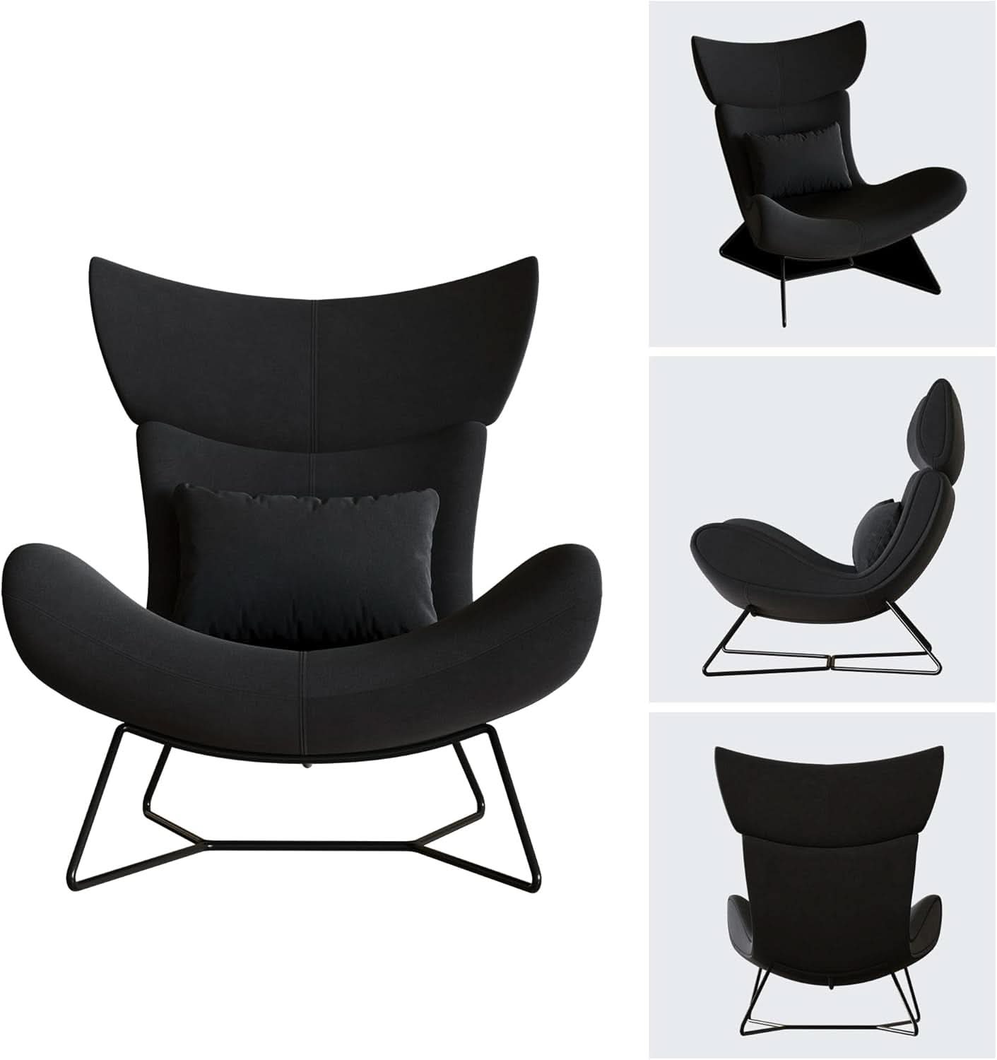 Beige Velvet Wingback Accent Chair Mid Century Modern