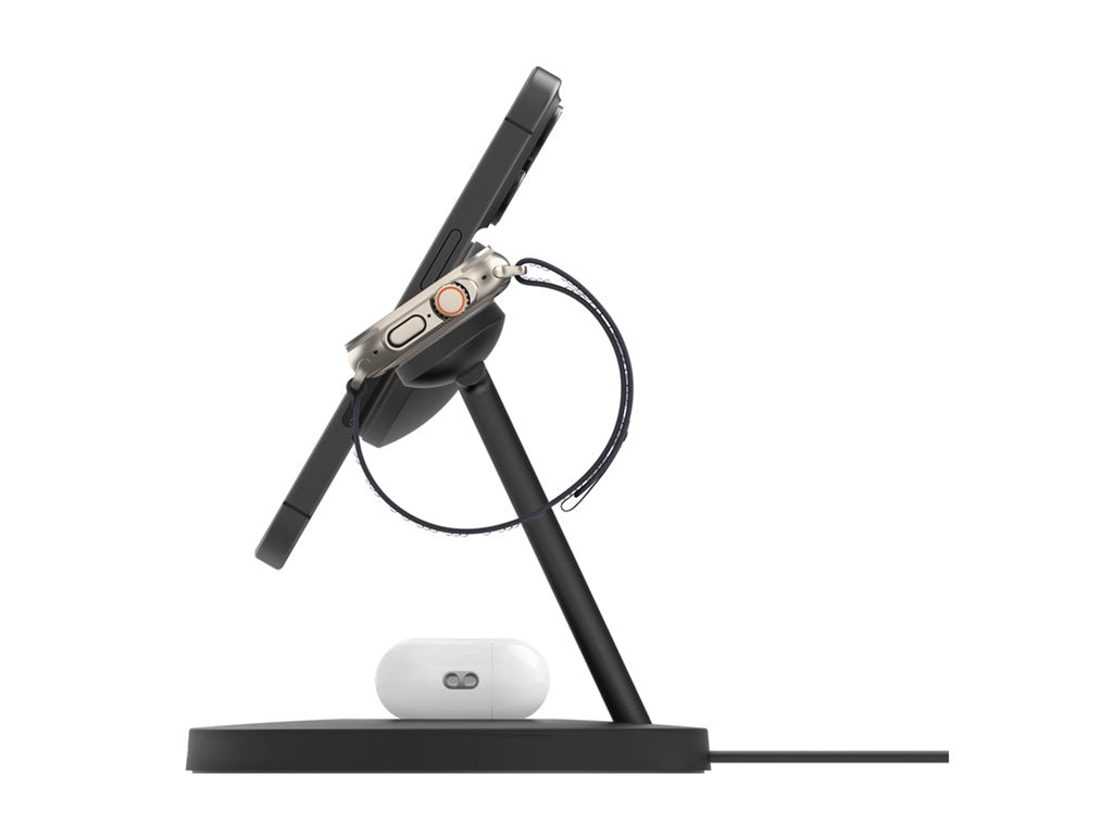Belkin BoostCharge 3-in-1 - Wireless charging stand - with Qi2 + AC power adapter - 15 Watt - Fast Charge WIZ032TTBK