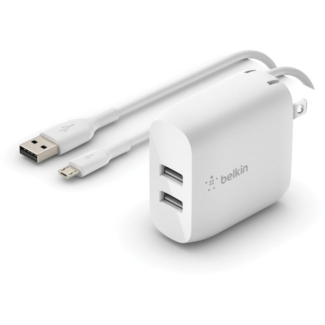 Belkin BoostCharge Dual USB-A Wall Charger 24W (USB-A to Micro-USB cable included) - Power Adapter WCE002DQ1MWH