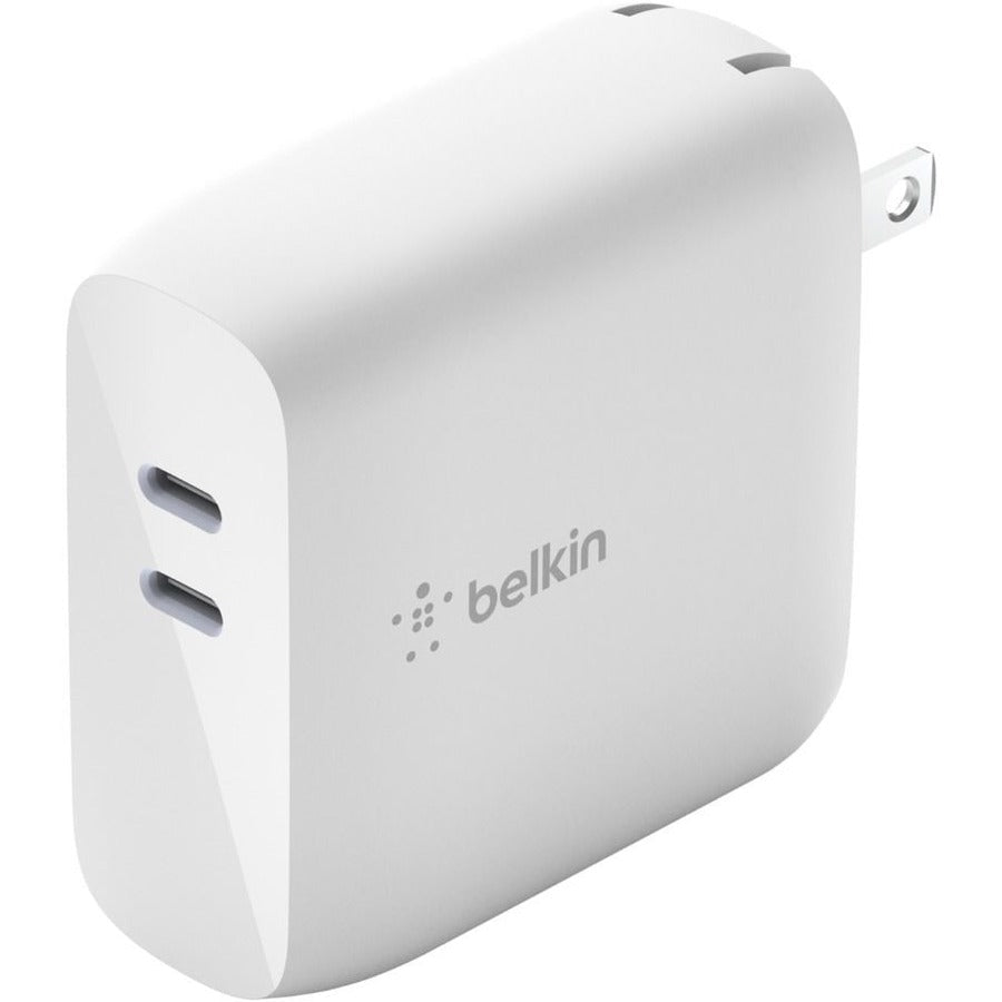 Belkin BoostCharge Dual USB-C GaN Wall Charger 68W and USB-C Cable Laptop Chromebook Charging - Power Adapter WCH003DQ2MWH-B6