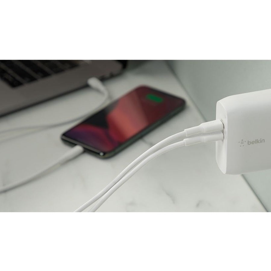 Belkin BoostCharge Dual USB-C GaN Wall Charger 68W and USB-C Cable Laptop Chromebook Charging - Power Adapter WCH003DQ2MWH-B6