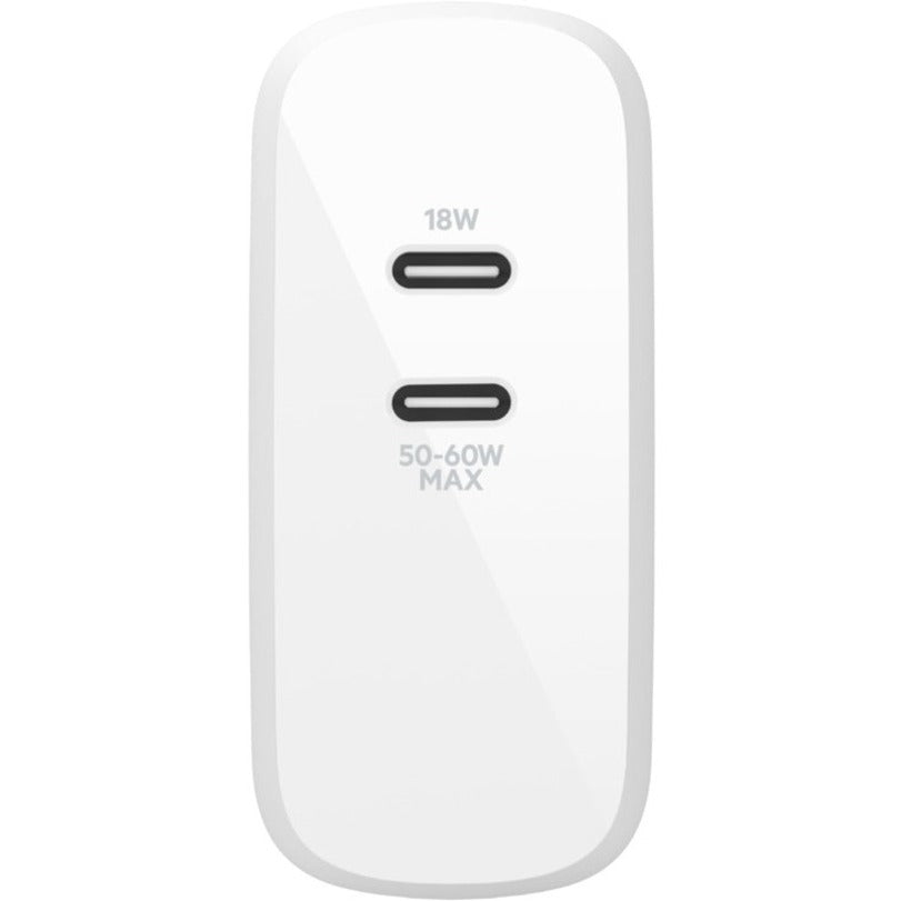 Belkin BoostCharge Dual USB-C Power Delivery GaN Wall Charger 68W Laptop Chromebook Charging - Power Adapter WCH003DQWH