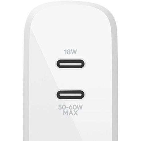 Belkin BoostCharge Dual USB-C Power Delivery GaN Wall Charger 68W Laptop Chromebook Charging - Power Adapter WCH003DQWH