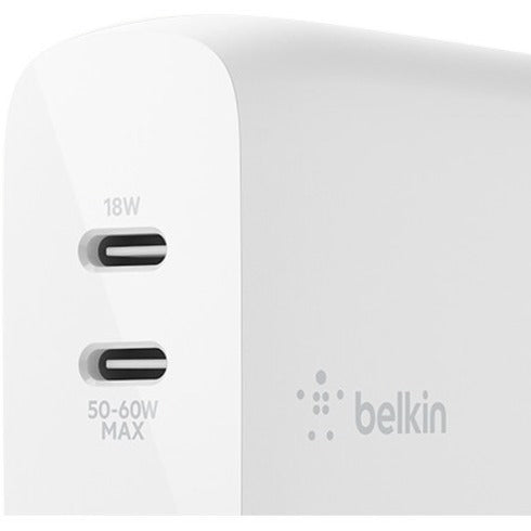 Belkin BoostCharge Dual USB-C Power Delivery GaN Wall Charger 68W Laptop Chromebook Charging - Power Adapter WCH003DQWH