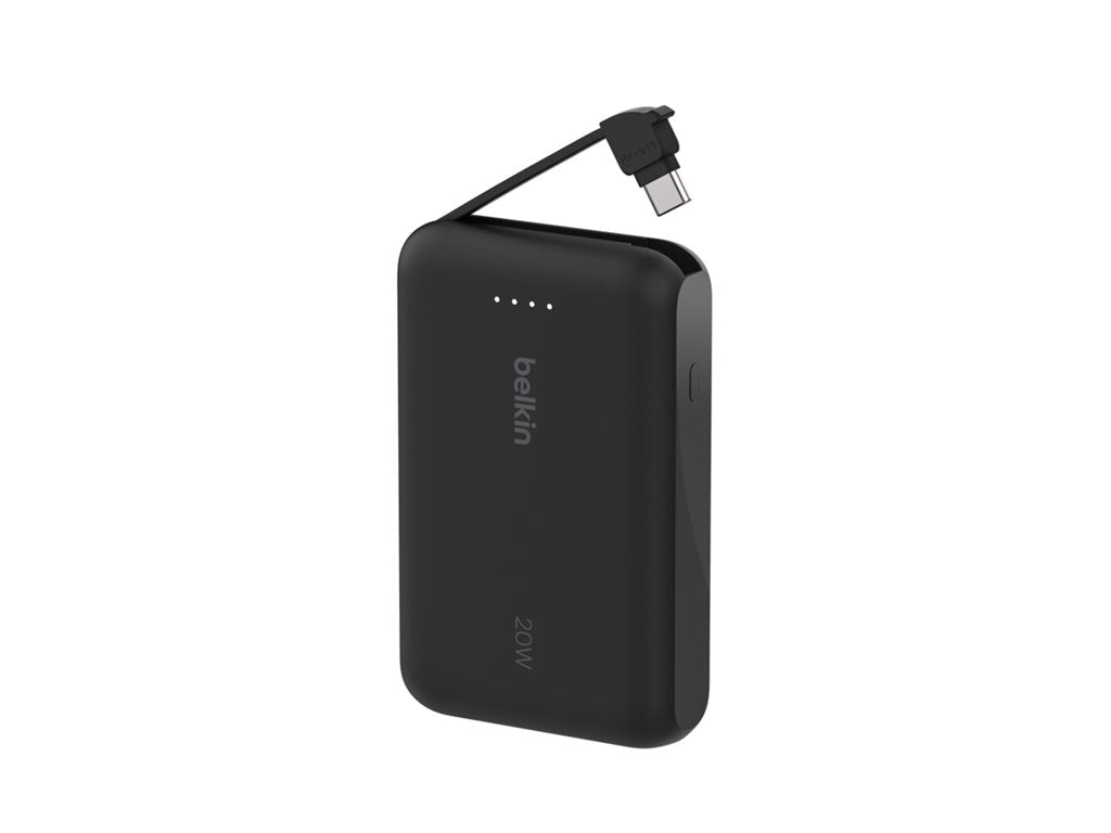 Belkin BoostCharge - Power bank - with integrated cable - 10000 mAh - 20 Watt - Fast Charge - 2 output connectors (24 pin USB-C) BPB021FQBK