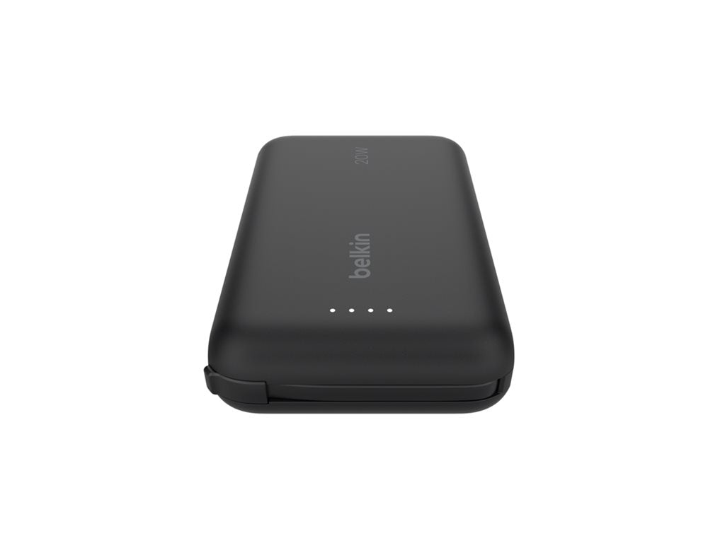 Belkin BoostCharge - Power bank - with integrated cable - 10000 mAh - 20 Watt - Fast Charge - 2 output connectors (24 pin USB-C) BPB021FQBK
