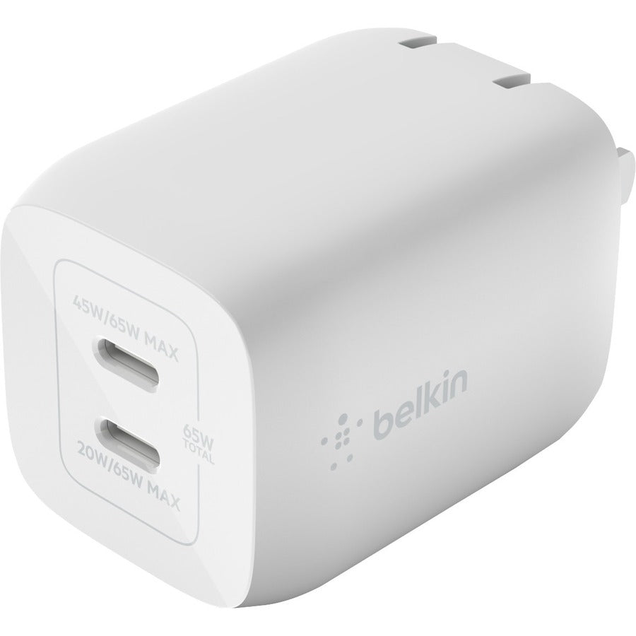 Belkin Dual USB-C GaN Wall Charger with PPS 65W (USB-C to USB-C Cable included) - Power