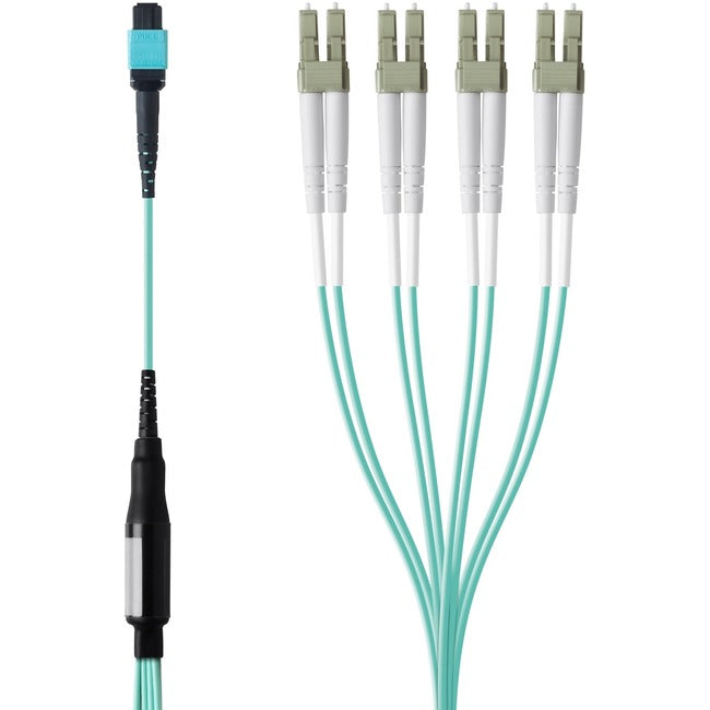 Belkin MTP to LC Fiber Optic Cable, 40GB Aqua Multimode MTP/8x LC, 50/125, OM3, Plenum F2CF005-2M