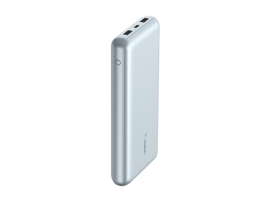 Belkin - Power bank - 10000 mAh - 15 Watt - 3 A - 3 output connectors (2 x USB, 24 pin USB-C) - on cable: USB-C - silver BPB011BTSL