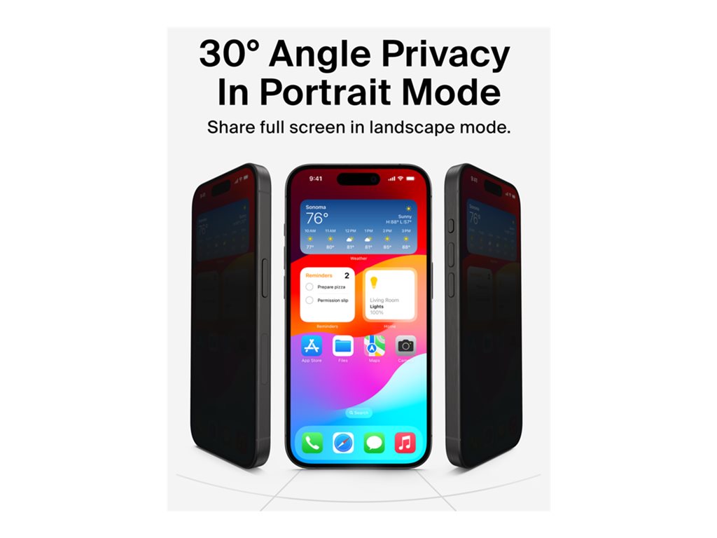 Belkin ScreenForce InvisiGlass - Screen protector for cellular phone - treated - glass - with privacy filter - 4-way - for Apple OVA169FQ
