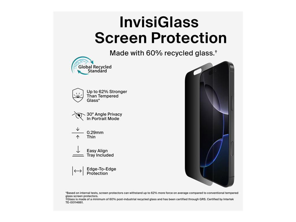 Belkin ScreenForce InvisiGlass - Screen protector for cellular phone - treated - glass - with privacy filter - 4-way - for Apple OVA170FQ