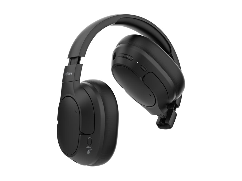 Belkin SoundForm Isolate - Headphones with mic - full size - Bluetooth - wireless, wired - active noise canceling - USB-C, 3.5 AUD008FQBK