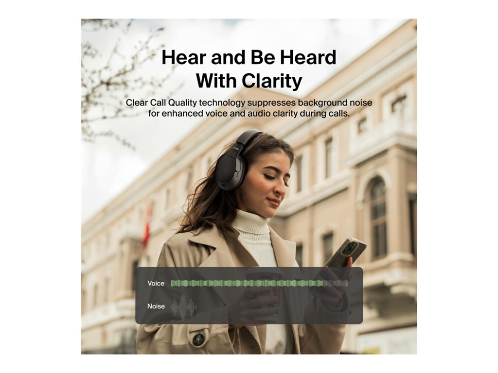 Belkin SoundForm Isolate - Headphones with mic - full size - Bluetooth - wireless, wired - active noise canceling - USB-C, 3.5 AUD008FQBK