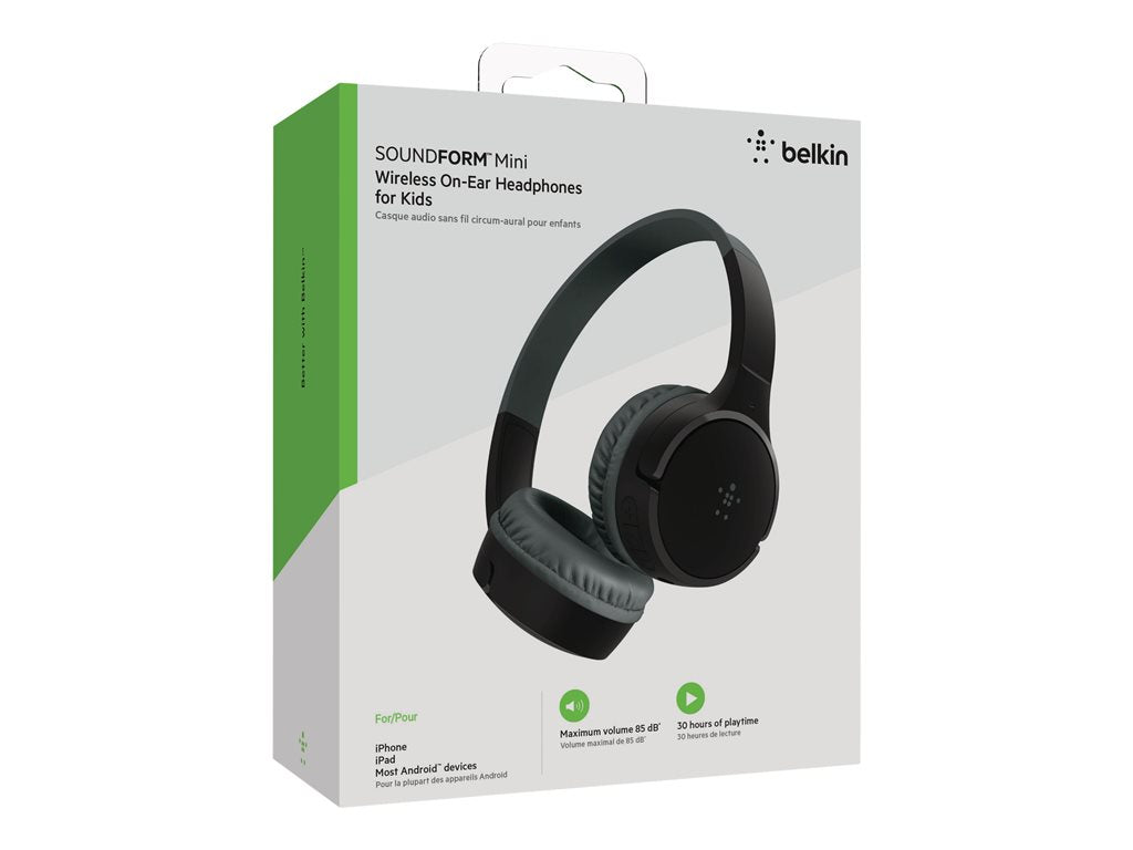 Belkin SoundForm Mini - Headphones with mic - on-ear - Bluetooth - wireless, wired - 3.5 mm jack - black AUD001BTBKV3