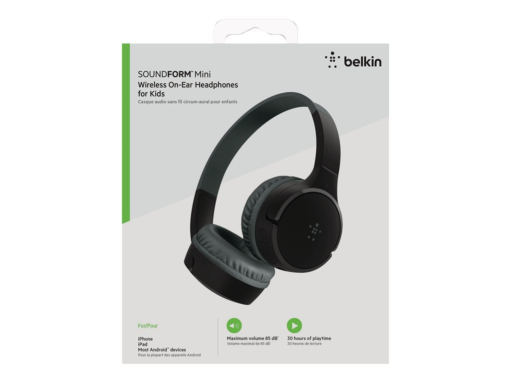 Belkin SoundForm Mini - Headphones with mic - on-ear - Bluetooth - wireless, wired - 3.5 mm jack - black AUD001BTBKV3