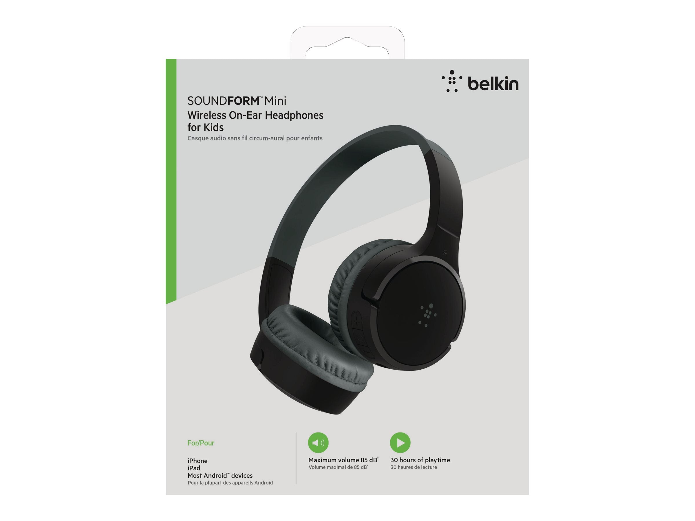Belkin SoundForm Mini - Headphones with mic - on-ear - Bluetooth - wireless, wired - 3.5 mm jack - black AUD002BTBKV3
