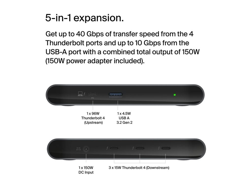 Belkin Thunderbolt 4 5-in-1 Core Hub - Docking station - Thunderbolt 4 - Thunderbolt - 150 Watt