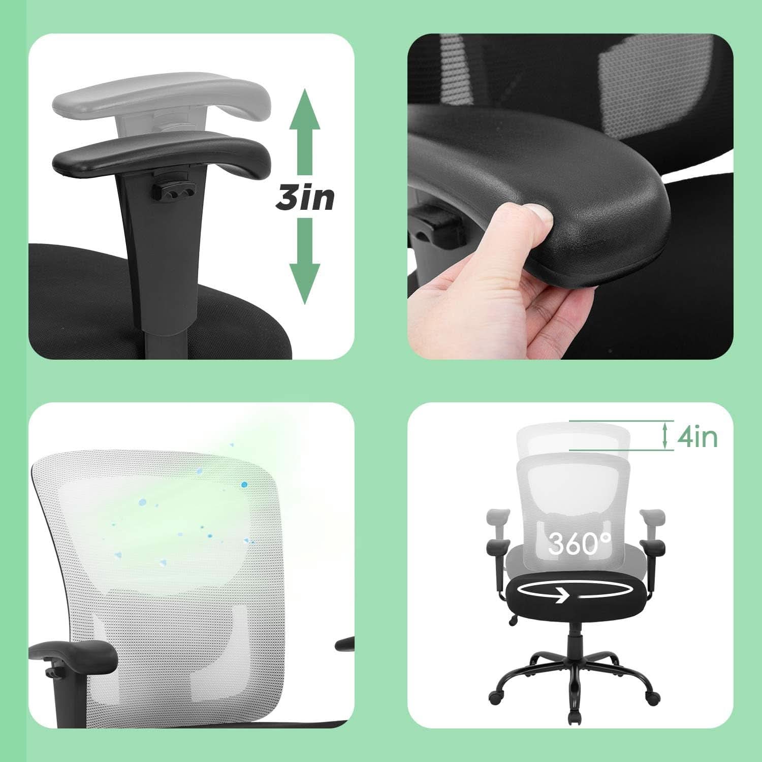 Big And Tall Office Chair 400 Lbs Capacity Adjustable Lumbar Support