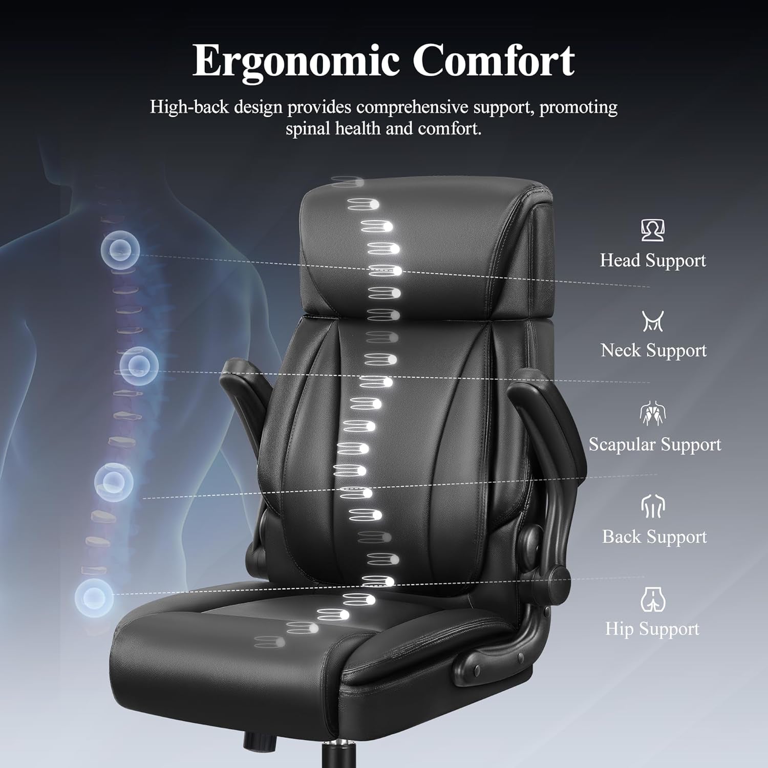 Big Tall Leather Office Chair With Lumbar Support And Flip Up Arms