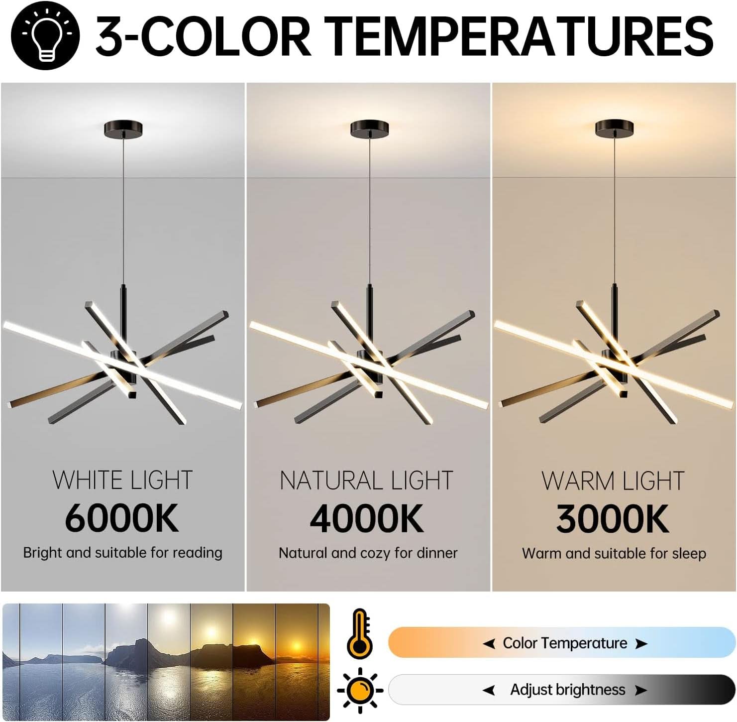 Black 31.5 Inch Modern Sputnik LED Chandelier Lighting