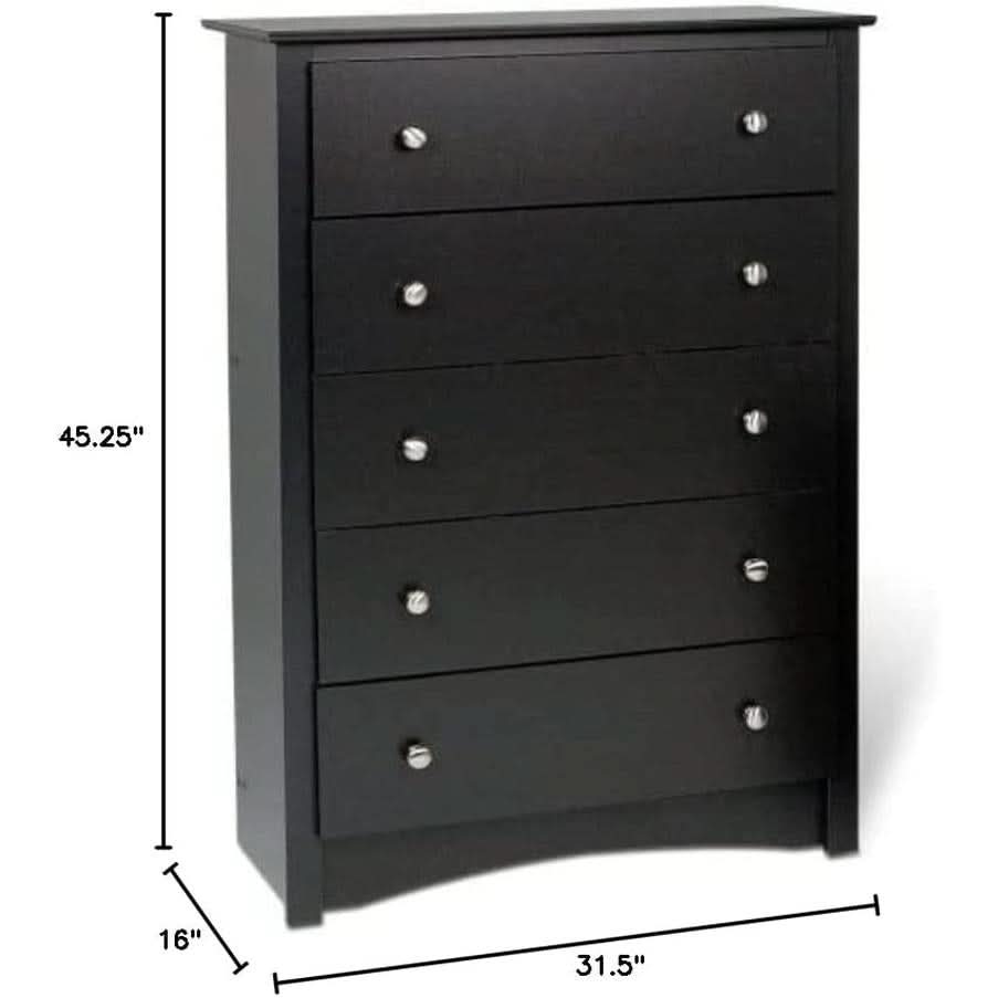 Black 5 Drawer Bedroom Dresser Chest With Ample Storage