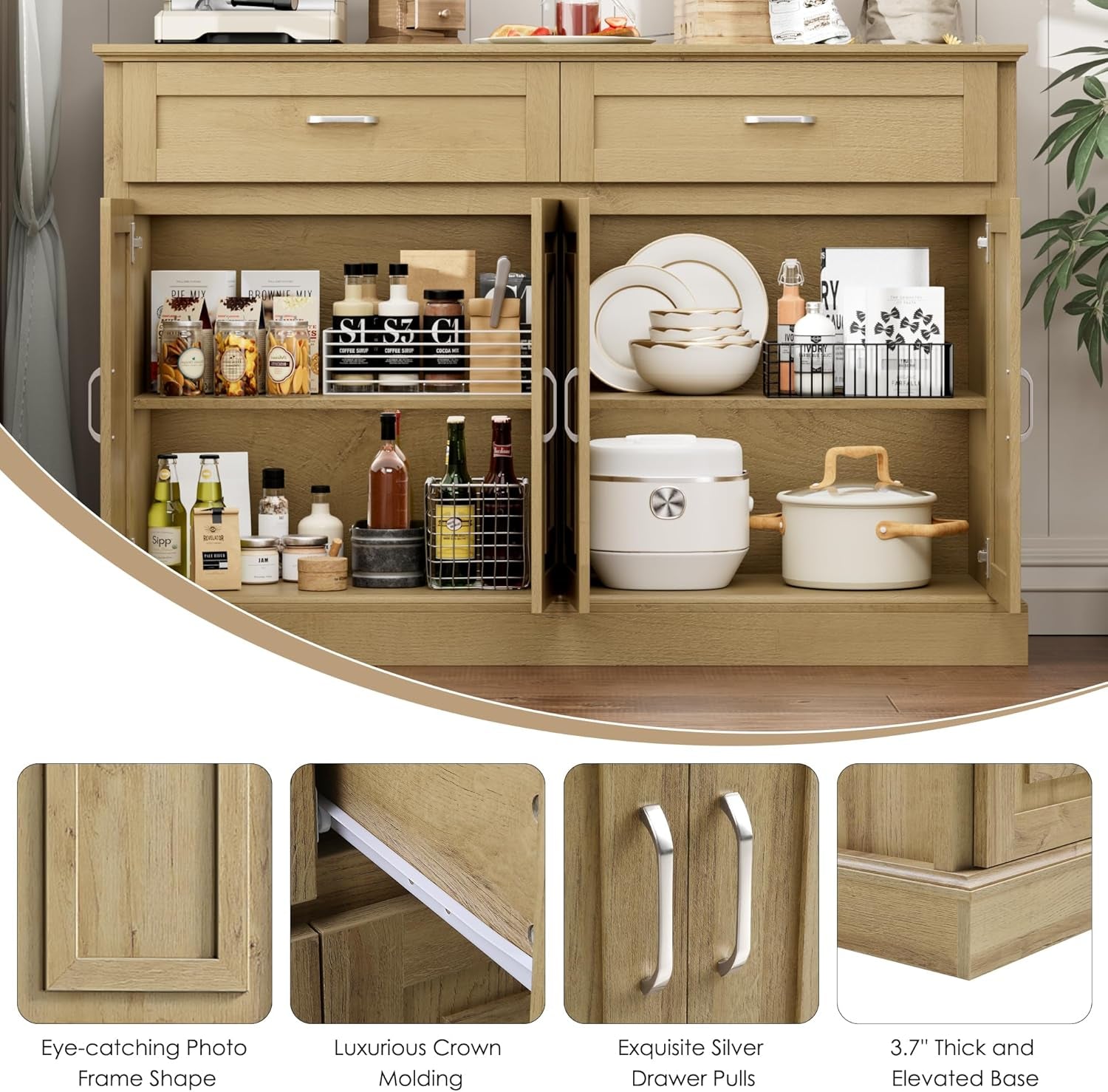 Black 55 Inch Farmhouse Buffet Cabinet With Storage Drawers
