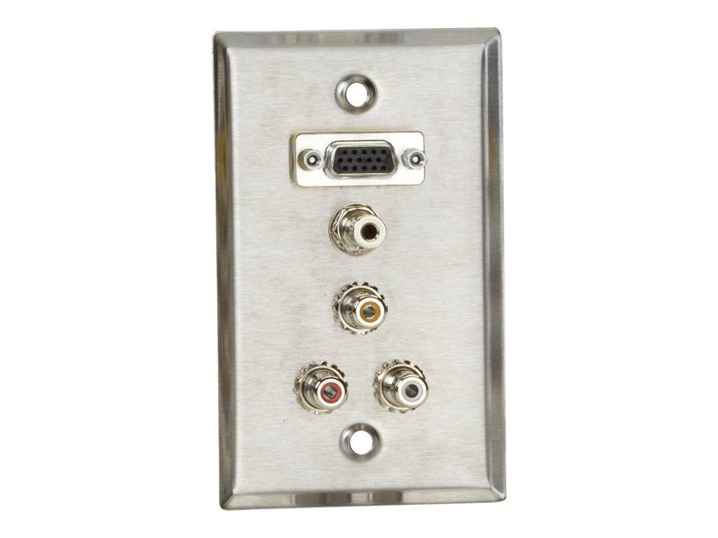 Black Box A/V Stainless Wallplate Feed-Through Coupler - Mounting plate - HD-15, RCA X 3, mini-phone 3.5 mm - 1-gang