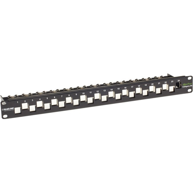 Black Box CAT6A Staggered Multimedia Patch Panel - 1U, Blank, 24-Port C6AMP70-24