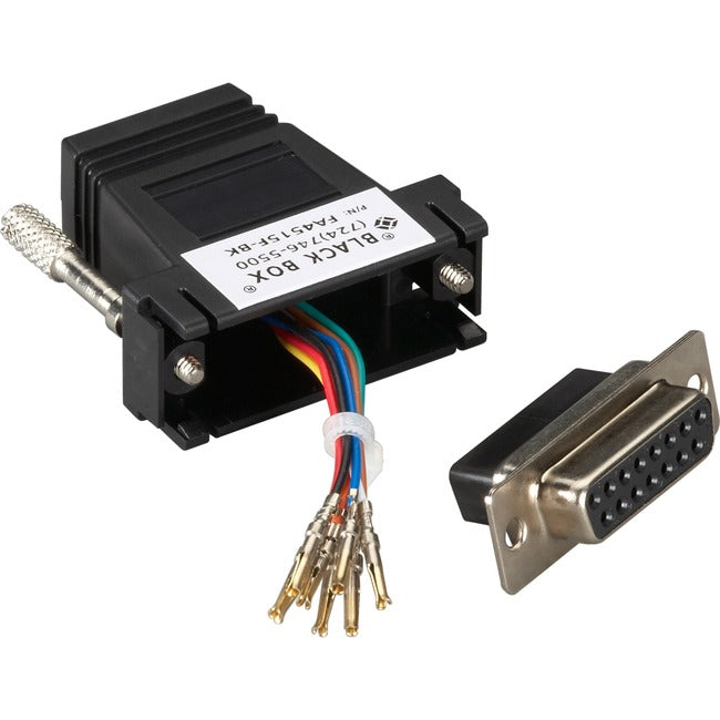 Black Box Modular Adapter Kit - DB15 Female to RJ45 Female with Thumbscrews, Black FA4515F-BK