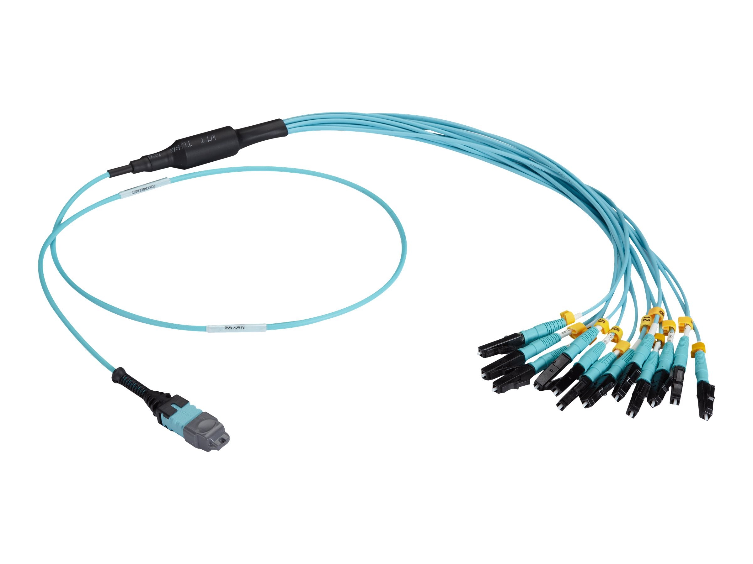Black Box - Network cable - MTP/MPO multi-mode to LC multi-mode - 3 m - 0.1 in - fiber optic - simplex - OM3 - plenum FOHC20M3MPLC12AQ-3R2
