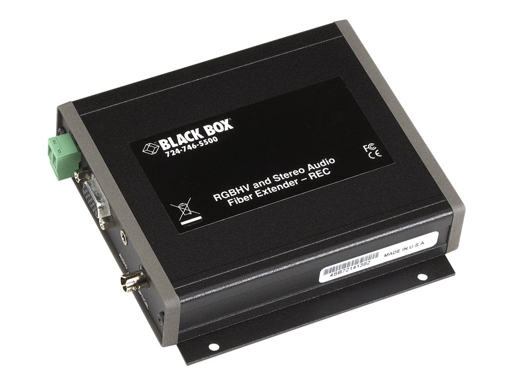 Black Box RGBHV/Stereo-Audio Fiber Extender, Receiver - Monitor/audio extender - receiver - up to 18.6 miles - 1310 nm