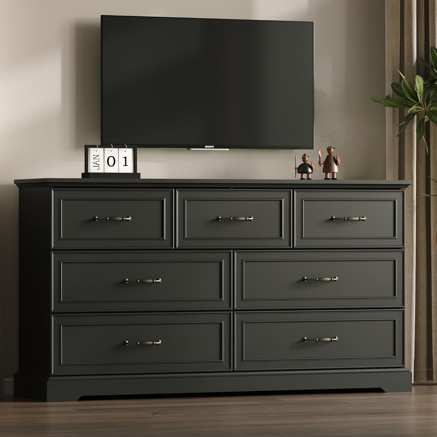 Black Farmhouse Dresser 57 Inch Wide With Deep Drawers