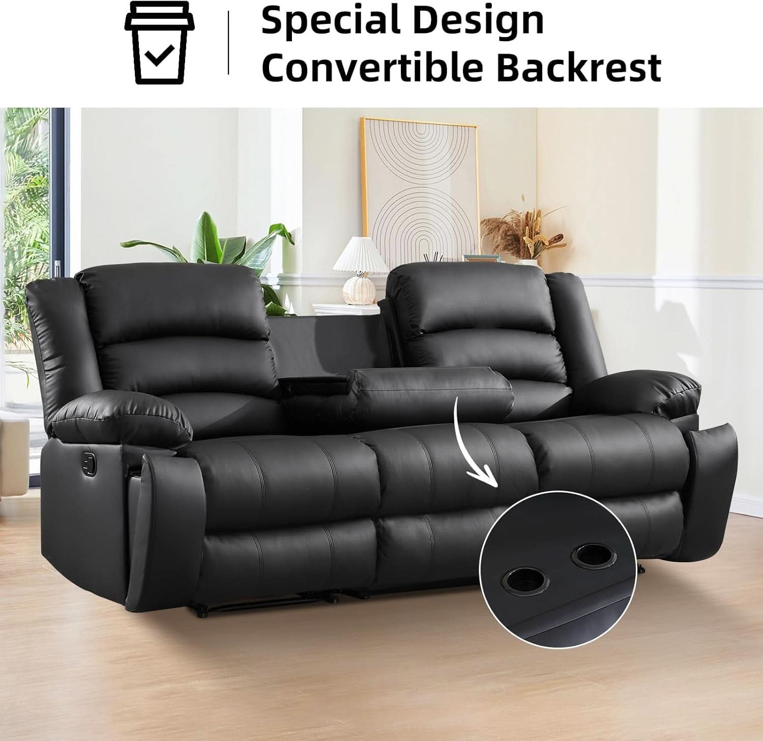 Black Faux Leather Manual Recliner Sofa Set With Loveseat
