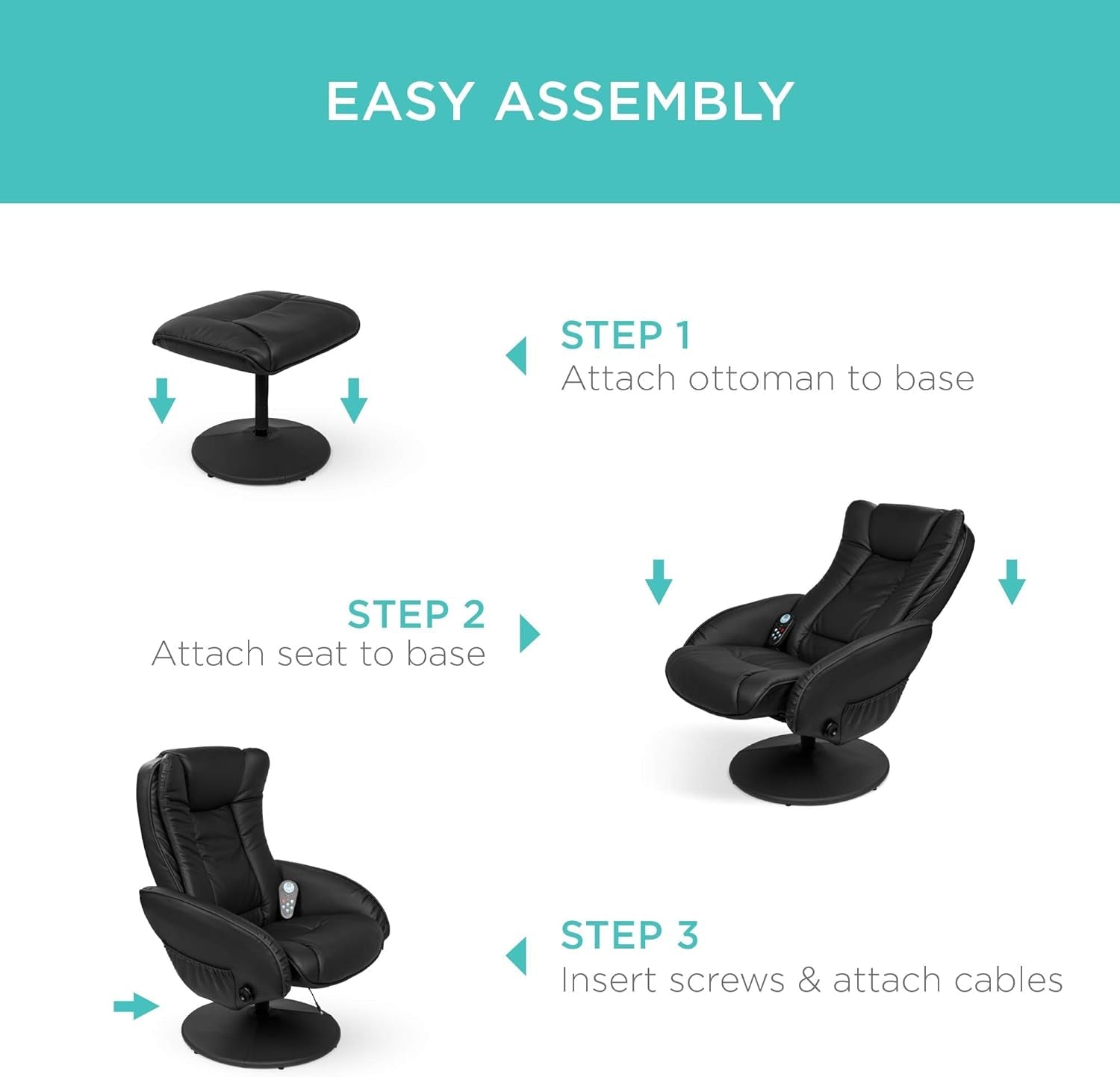 Black Faux Leather Massage Recliner With Ottoman And Remote