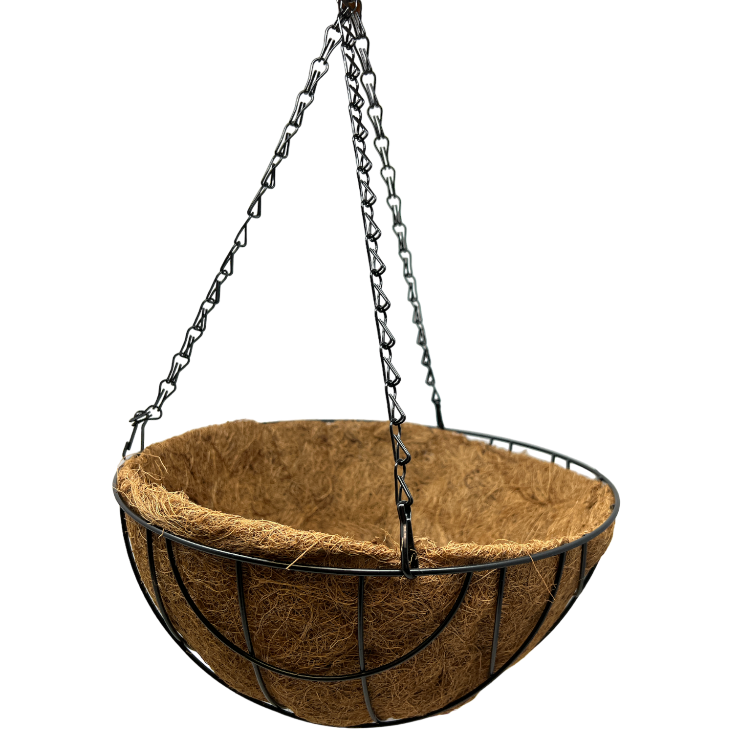 Black Metal Wire Hanging Basket with Coco Mat Liner - 12-Inch Diameter