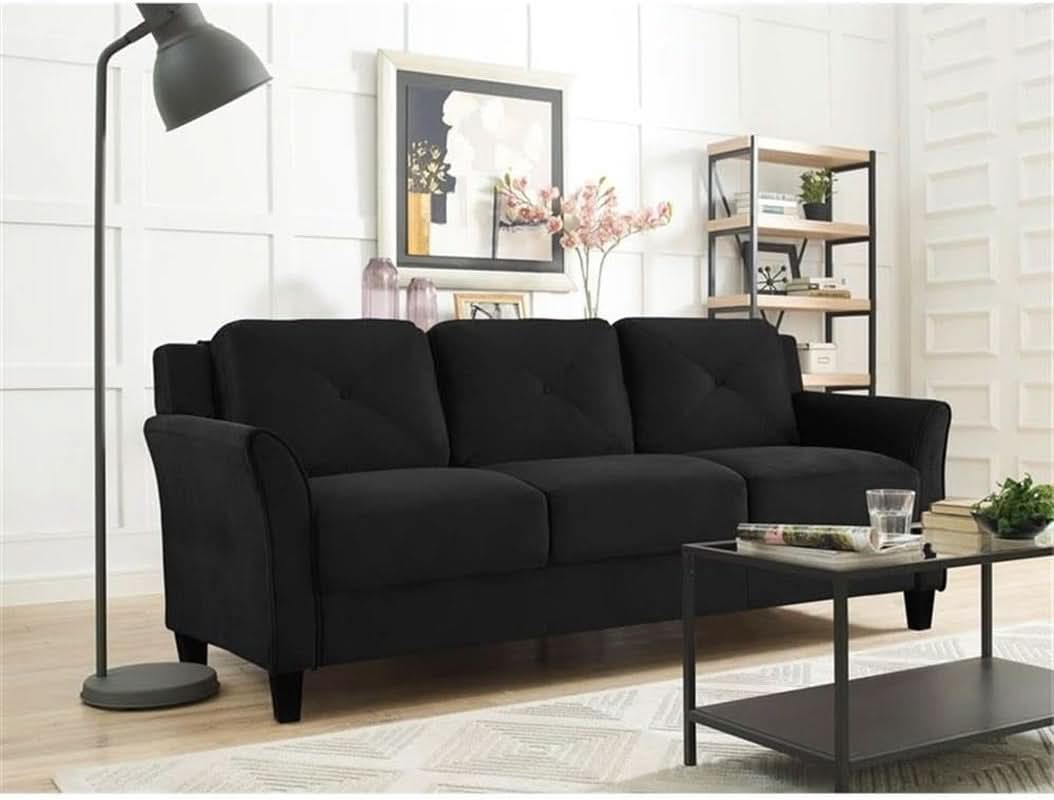 Black Microfiber Modern Sofa Set 3 Piece Chair Loveseat
