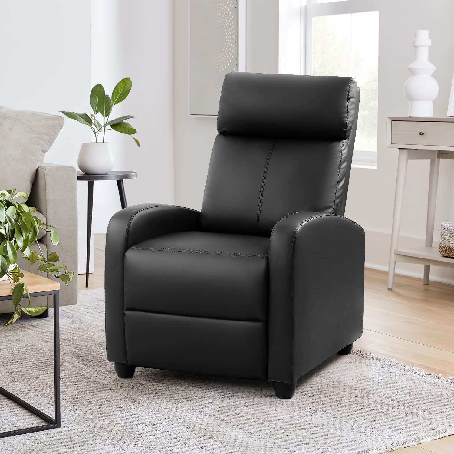 Black PU Leather Recliner Sofa With Thick Cushions