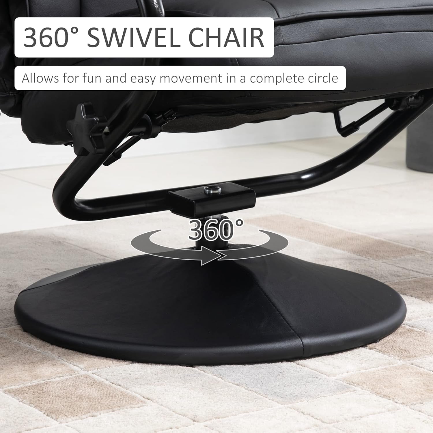 Black PU Leather Swivel Recliner With Ottoman Footrest