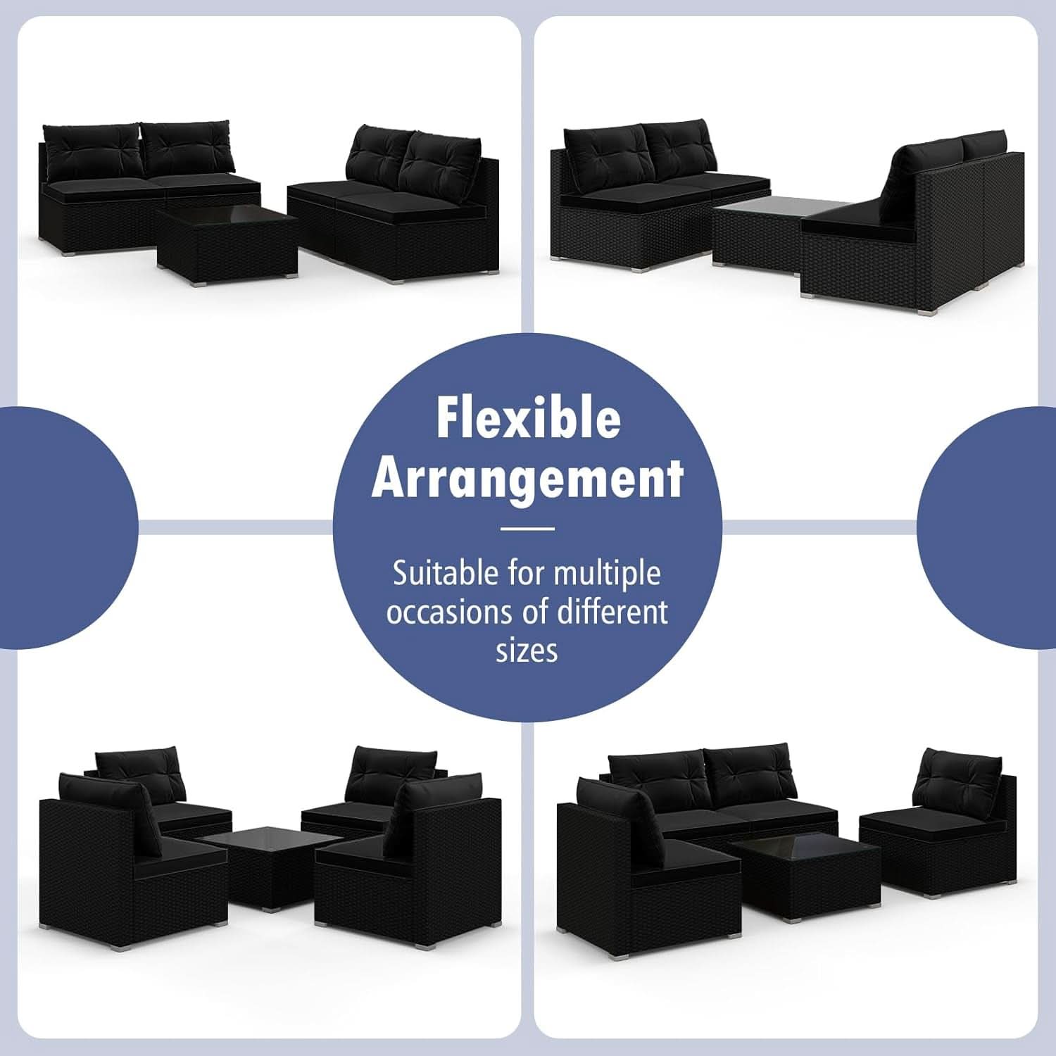 Black Rattan Outdoor Furniture Set With Glass Top Table