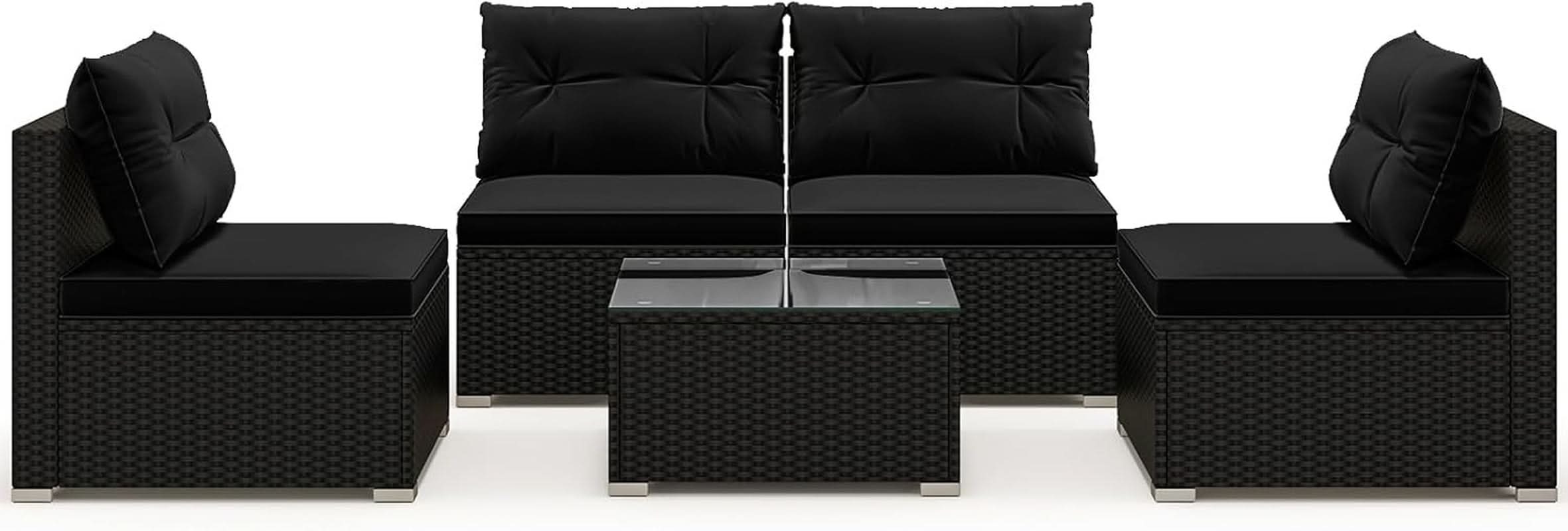 Black Rattan Outdoor Furniture Set With Glass Top Table