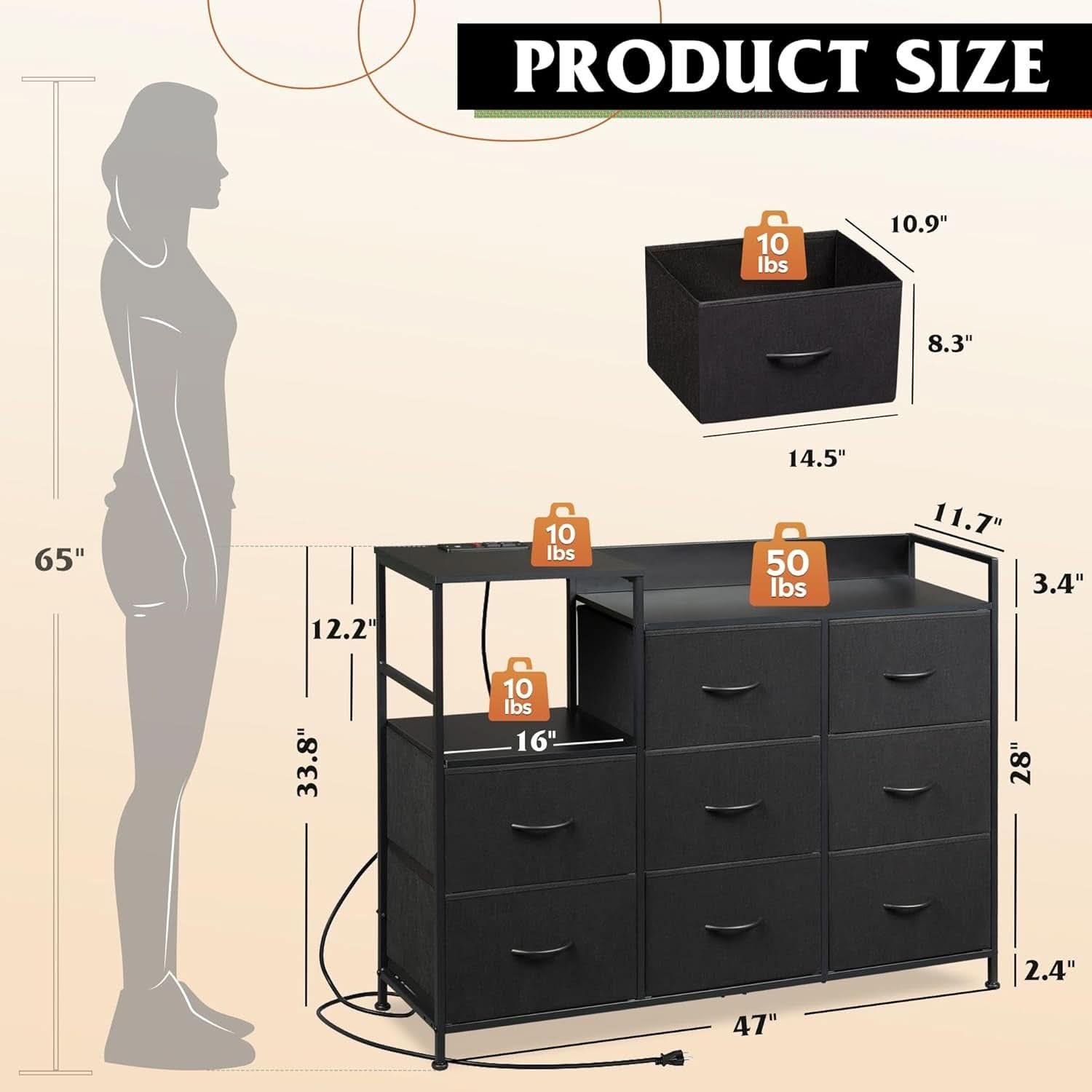 Black TV Stand With Charging Station Bedroom Furniture