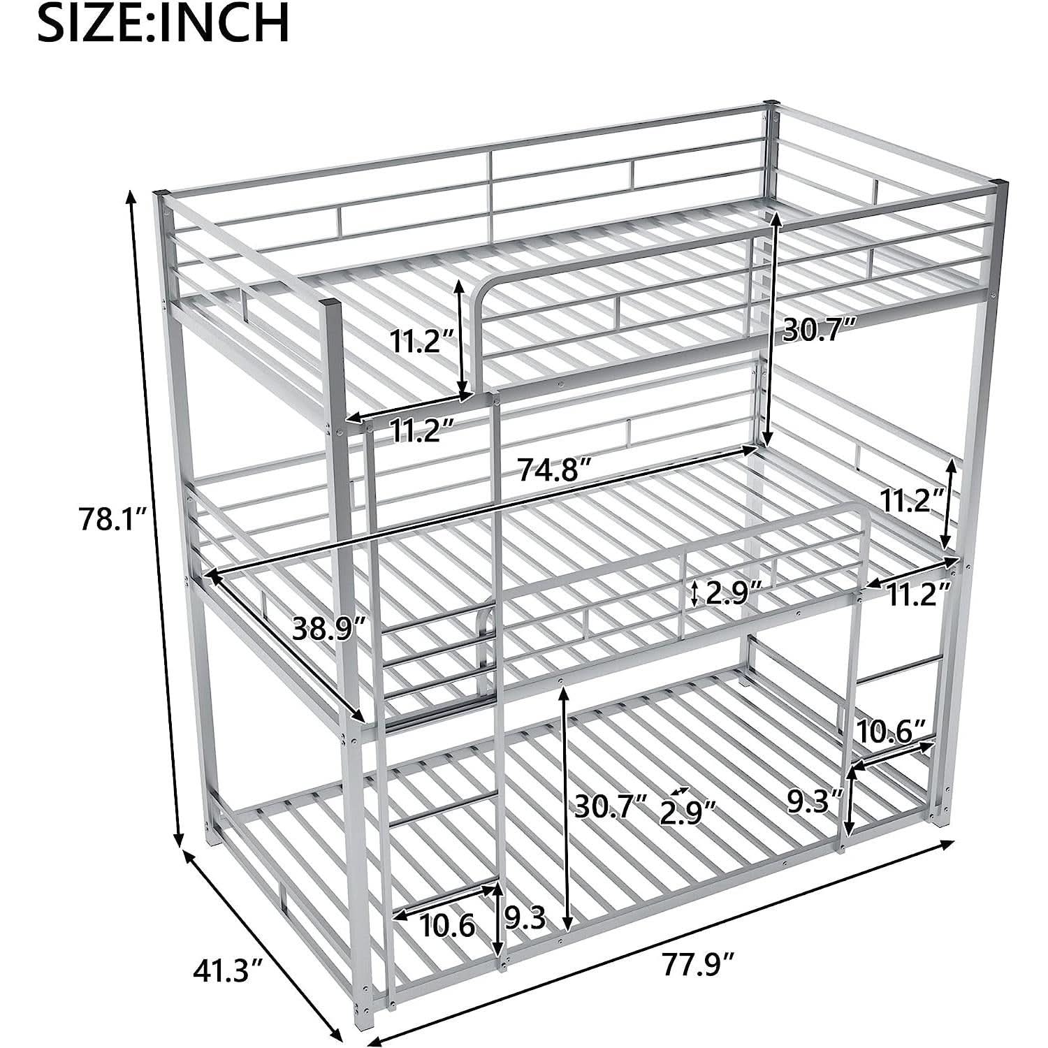 Black Triple Metal Bunk Bed Twin XL Full Queen Sizes
