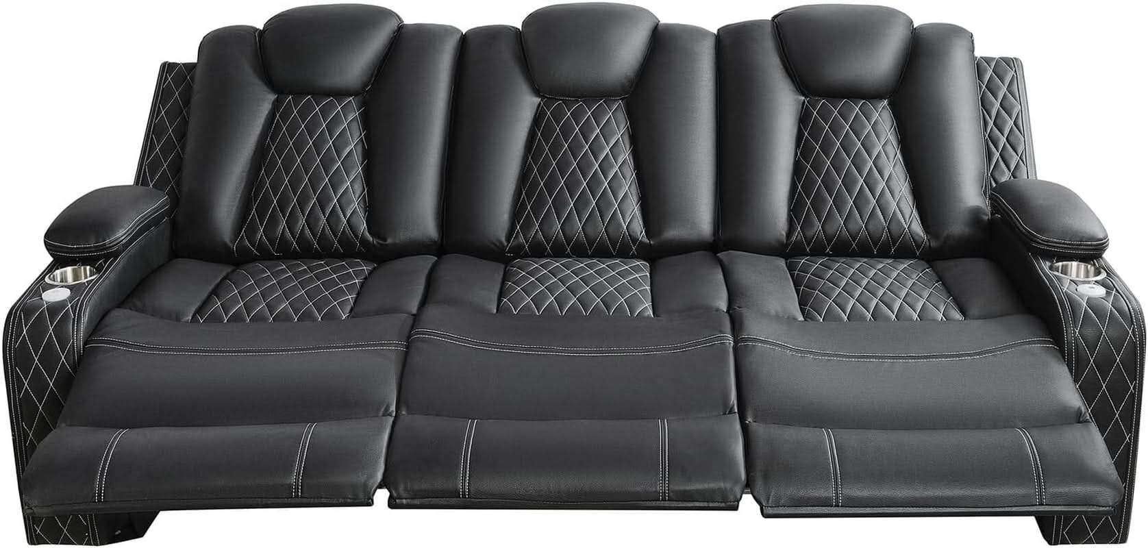 Black Ultraleather Power Reclining Sectional Sofa With USB Ports