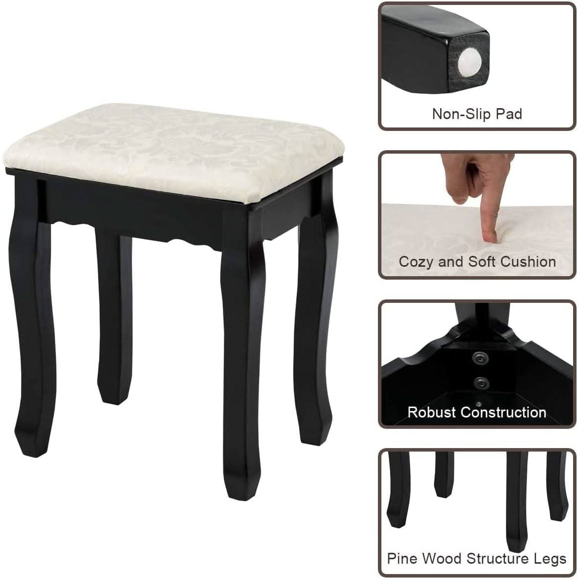 Black Vanity Dressing Table Set With Rotating LED Mirror